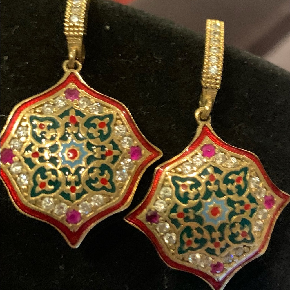 NWOT COLORFUL+RHINESTONE HANDMADE PIERCED EARRINGS